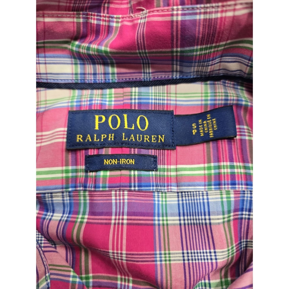 Polo Ralph Lauren Mens Pink Blue Plaid Non-Iron Cotton Button Down Shirt Small S - Picture 5 of 9